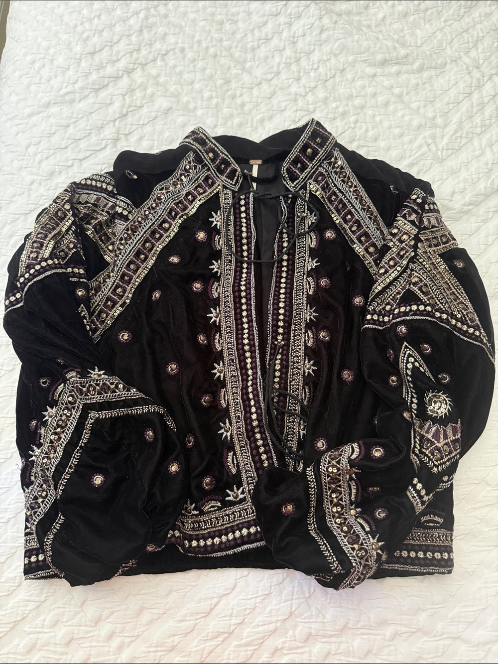 Free People Embroidered Black Velvet Boho Jacket